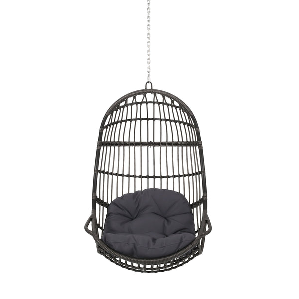 English Elm Christopher Knight Home® - BERKSHIRE Wicker Hanging Chair with 8ft Chain — Weather‑Resistant Faux Rattan Swing, 300 lb Capacity Gray 70843.00GDGRY