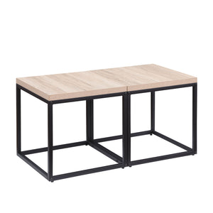 English Elm End Tables Set of 2 Two-tier Oak and Steel Cube Nightstands for Bedroom or Living Room W3151P345713