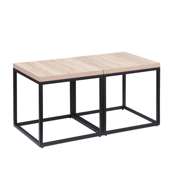 English Elm End Tables Set of 2 Two-tier Oak and Steel Cube Nightstands for Bedroom or Living Room W3151P345713