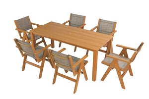 English Elm 68.9-inch Outdoor Rectangular Dining Table Hips Wood Grain Seats Six with Umbrella Hole W2085P364122