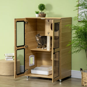 English Elm Pawhut Indoor Cat Enclosure Catio Villa with Scratching Posts Oak Furniture Style W2225P229287