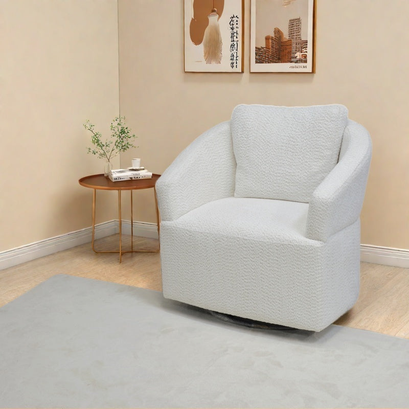 English Elm Modern 360 Degree Swivel Sofa Chair - Beige Velvet Accent, High-Back, Solid Wood Frame, 350lb Capacity W1183P254690