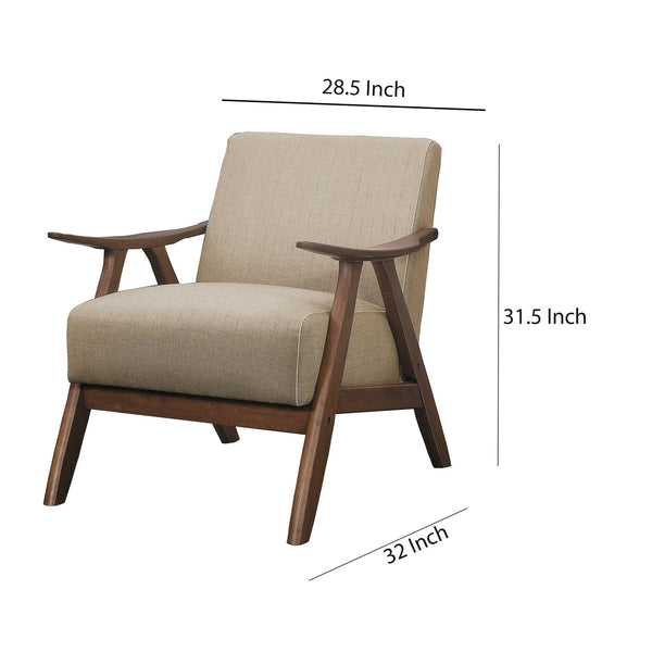 English Elm Fabric Upholstered Mid-century Accent Chair Curved Wooden Arms Angled Tapered Legs Brown B056P416784