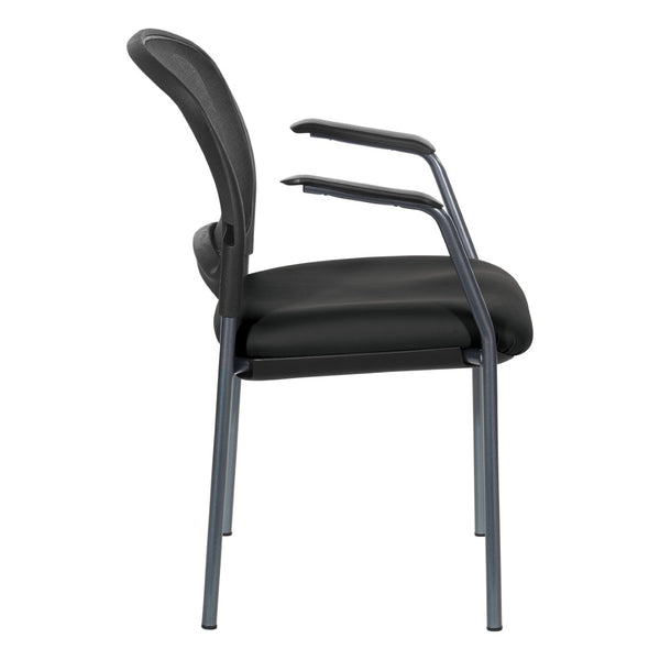 OSP Home Furnishings Progrid Mesh Back Stackable Chair with Titanium Frame for Conference Rooms Black 86710R-R107