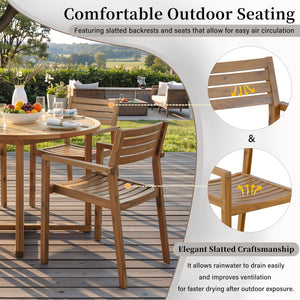English Elm U_style Solid Acacia Wood Round Outdoor Dining Set Seats Four with Slatted Design Natural WY000475AAO