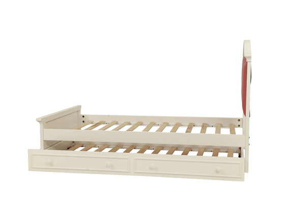 English Elm Contemporary Twin Bed with Trundle and Tufted Upholstered Headboard, Sturdy Slats, Kids Bedroom Furniture Pink,White 83 L x 12 W x 9 H B011S02033