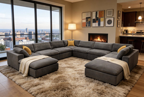 English Elm Coffee Bean Upholstered Modular Sectional with Toss Pillows for Modern Living Rooms B2748S00075