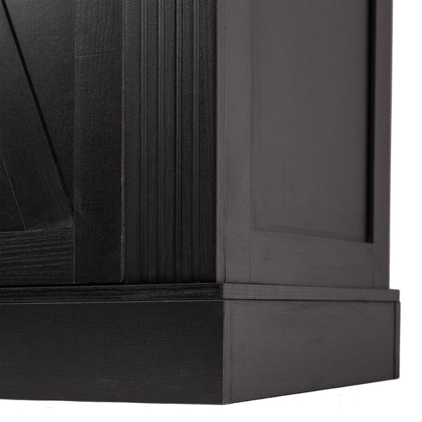 English Elm 63" Fluted Mdf Sideboard with Wood Tone Top Four Doors Three Drawers Dining Storage Black W2917S00012