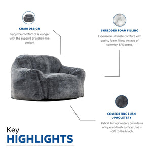 English Elm Modern Tore Lounger Faux Fur Memory Foam Bean Bag with Armrests, Plush Blue-Gray Chair for Relaxation and Gamingcomfort B011P204484