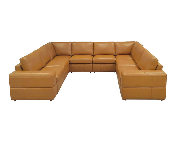 English Elm Large Square Arm Leather Match Modular Sectional for Spacious Living Rooms Ginger B2748S00137