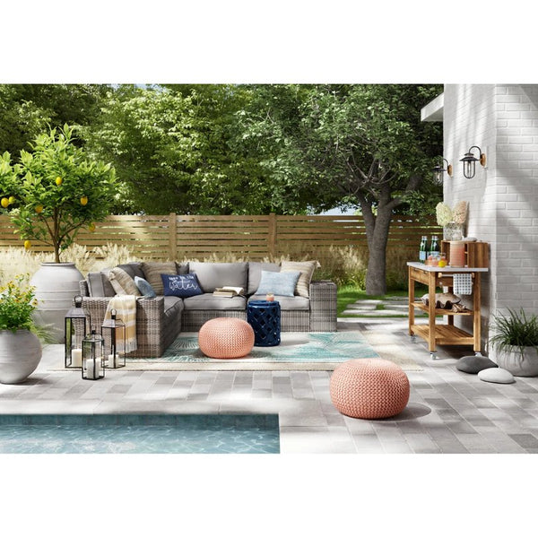 English Elm LSI 102" Outdoor Wicker Patio Sectional with Cushions — Reversible, Fully Assembled, Coastal Comfort B120S00061