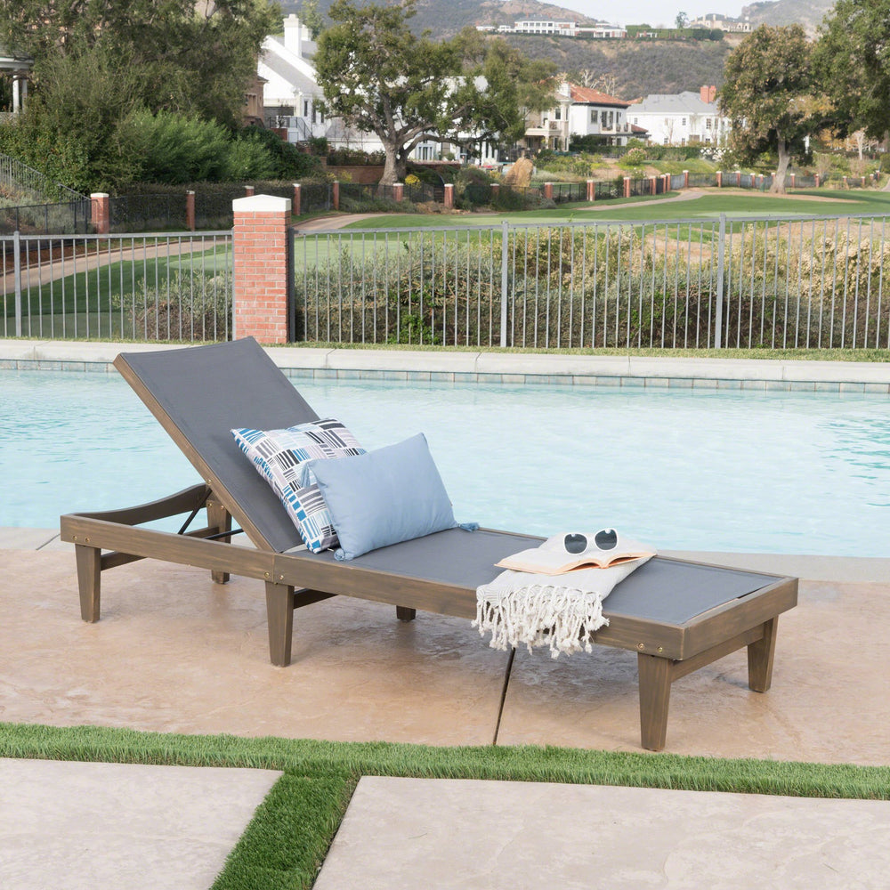 English Elm Summerland Acacia Wood Outdoor Chaise Lounge with Breathable Mesh Seat for Patio 60018.00DGY