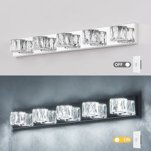 English Elm 35" Modern Crystal 5-Light LED Wall Sconce Chrome Finish, 1625lm 6000K Vanity Light for Bath/Hallway W2312P374925