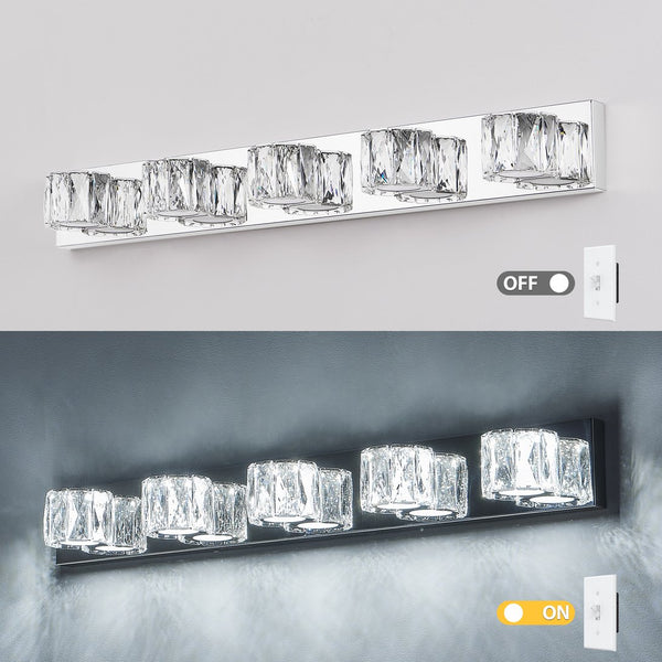 English Elm 35" Modern Crystal 5-Light LED Wall Sconce Chrome Finish, 1625lm 6000K Vanity Light for Bath/Hallway W2312P374925