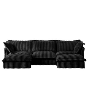 English Elm Slipcovered U-Shape Sectional Sofa - Modular Deep Seat Couch With Soft Corduroy & Elegant Design, Black W3041S00098-GIGA