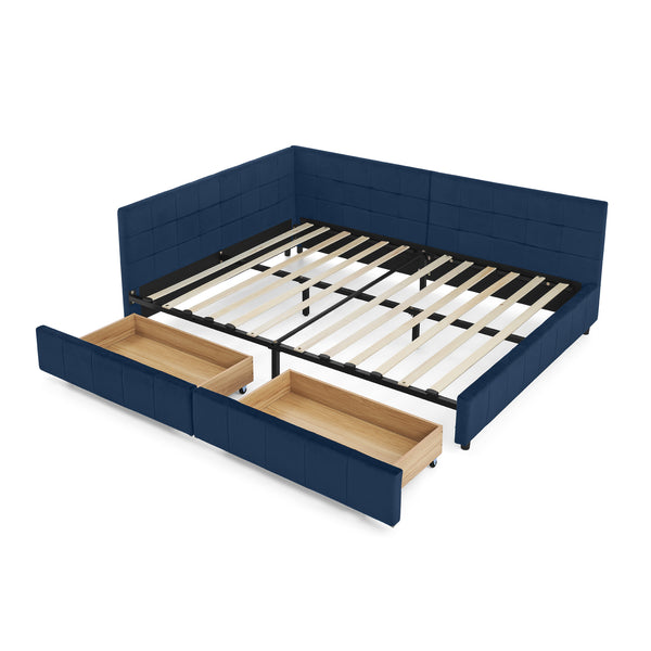 English Elm Full Size Upholstered Tufted Bed Frame With Storage, Dark Blue Velvet Sofa Bed For Stylish Living Rooms W487S00304