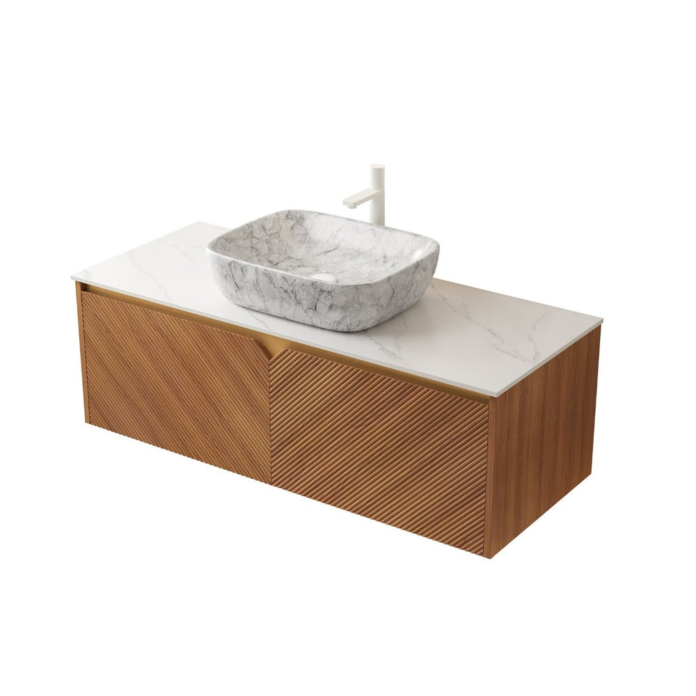 English Elm Ruben 48" Floating Bathroom Vanity & Sink - Modern Brown Oak Plywood Cabinet With Marble Vessel Basin W2615S00327-GIGA