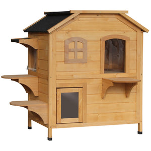 English Elm Pawhut Weatherproof 2-Story Cat House With Jumping Platforms, Escape Door & Openable Roof For Cats W2225P217567-GIGA