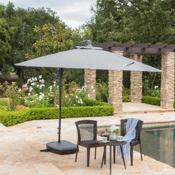 English Elm Christopher Knight Home® - Simple Banana Shape Hanging Umbrella - Stylish Gray Canopy For Outdoor Shade & Easy Assembly 60641.00GRYSET