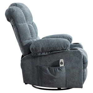 English Elm Oversized Swivel Recliner with Massage Heating Linen Upholstery and Usb Port W1521P411667