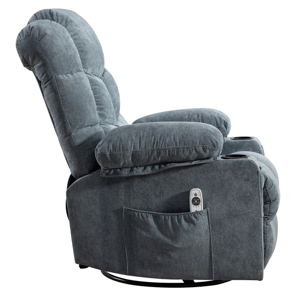 English Elm Oversized Swivel Recliner with Massage Heating Linen Upholstery and Usb Port W1521P411667