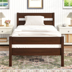 English Elm Twin Minimalist Rubberwood Bed with Headboard & Footboard, Space-Saving Underbed Storage, Durable Slatted Frame Espresso W504P262994