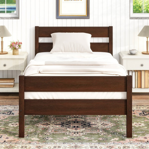 English Elm Twin Minimalist Rubberwood Bed with Headboard & Footboard, Space-Saving Underbed Storage, Durable Slatted Frame Espresso W504P262994