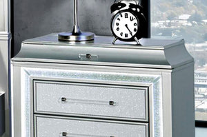 English Elm Glam Nightstand with Led Accent Lighting Faux Crystal Trim and Acrylic Pulls Gray B2741P430424