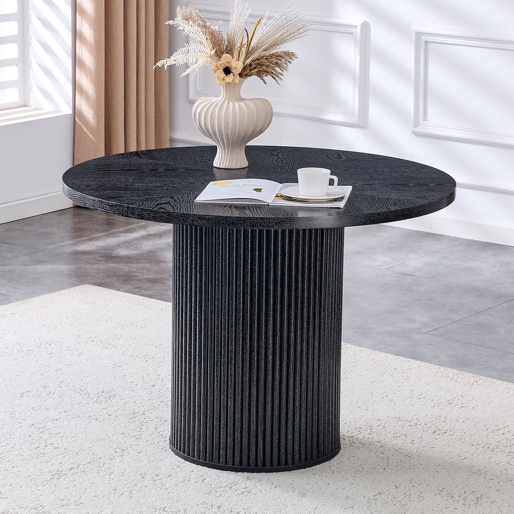 English Elm A Geometric Fan Panel Round Dining Table with Iron Base for Modern Apartment Spaces W1151P361386