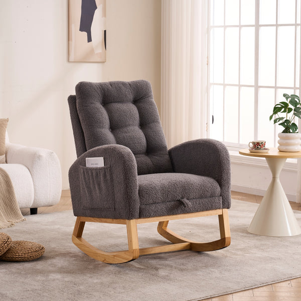 English Elm LY-5104 Plush High-Back Rocking Chair with Footrest & Storage Pocket, Ergonomic Foam Cushion for Nursery Dark Gray W2231P292981