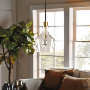 English Elm Bell Bell Shaped Glass Pendant Light Gold & Clear 13" Shade, 93" Drop, Iron Base, Modern Luxe B035P264532