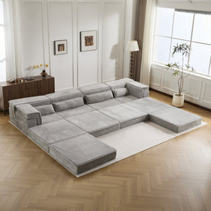 English Elm Compression Mahjong Sofa - Versatile Convertible Floor Seating With Ottoman, Pet-Friendly Fleece Fabric W3723S00036