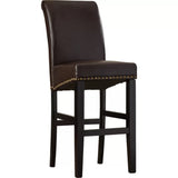 Christopher Knight Home® - Noble House - Lisette Upholstered Bar Stools with Nailhead Trim, Brown and Matte Black - Set of 2