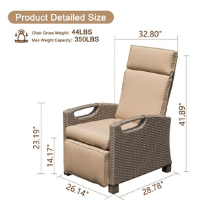 English Elm Outdoor Recliner Chair with Hand‑Woven Resin Wicker, Built‑In Flip Table, Thick Cushions, 150° Recline Beige W1859P196426