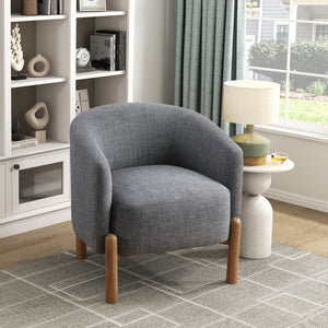 English Elm Style Barrel Accent Chair with Textured Fabric Upholstery, Solid Wood Legs, Foam-Pocket Coil Comfort and 300lb Capacity Gray 27 L x 25.5 W x 21.5 H B011P304989
