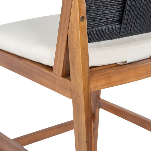 English Elm 4 Piece Outdoor Acacia Wood Wicker Bar Stools Set with Cushioned Patio Seating Black,Cream,Teak N773OB00131R