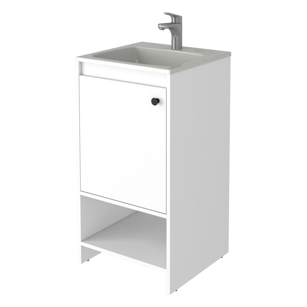 English Elm Chariot Free Standing Vanity Cabinet with Open Shelf and Cabinet Storage, 17.7" W x 33.5" H, Modern Design White 22 L x 22 W x 6 H B128S00070