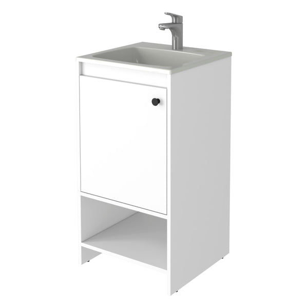 English Elm Chariot Free Standing Vanity Cabinet with Open Shelf and Cabinet Storage, 17.7" W x 33.5" H, Modern Design White 22 L x 22 W x 6 H B128S00070