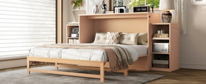 English Elm Queen Murphy Bed With Elegant Golden Finish, Spacious Storage Drawers, And Shelves For Compact Spaces W1580S00258-GIGA