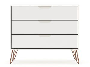 English Elm Rockefeller 35" Dresser with 3 Smooth-Glide Drawers, Metal Splayed Legs, TV-Ready Storage, Anti-Tip White B365P398121