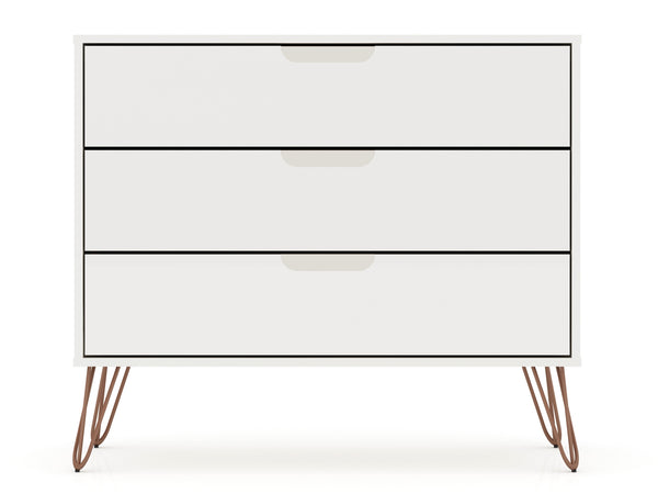 English Elm Rockefeller 35" Dresser with 3 Smooth-Glide Drawers, Metal Splayed Legs, TV-Ready Storage, Anti-Tip White B365P398121