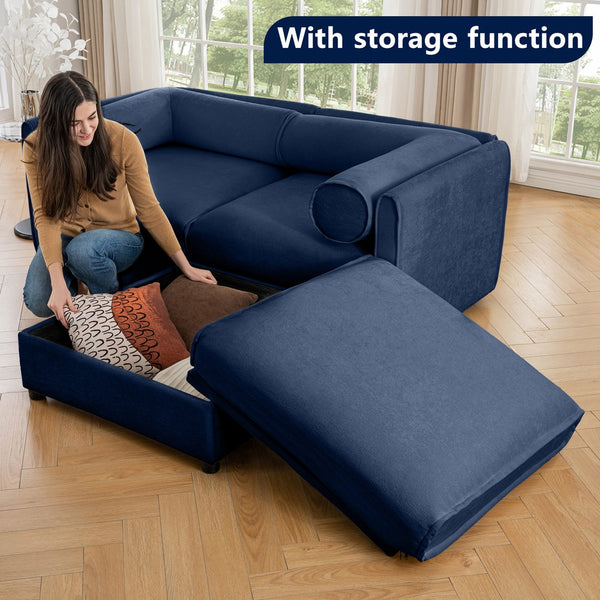 English Elm Elegant Blue Chenille Sofa With Hidden Storage, Ergonomic Design & Modular U-Shaped Comfort For Modern Homes W714S01051