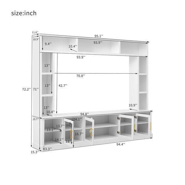 English Elm Entertainment Wall Unit with Glass Doors Open Shelving Mdf Living Room Storage White N710S688100K