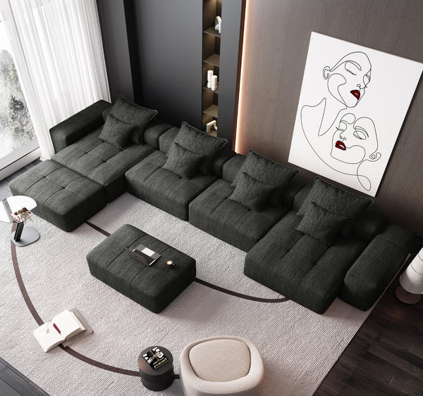 English Elm Modern Oversized Modular Sectional Sofa - Plush Chenille, 8 Pillows, No Assembly, Stylish Comfort! W1885S00070