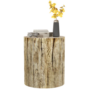 English Elm HOMCOM Rustic Tree Stump Stool Concrete Side Table with Wood Grain Finish, Waterproof 198 lb Capacity W2225P200675