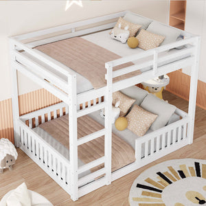 English Elm Full Full over Full Wood Bunk Bed with Ladder & Guardrails, Space-Saving Pine Frame for Kids Rooms White N7090002223K