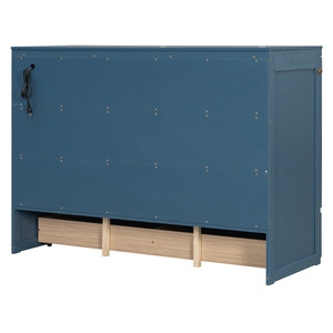 English Elm Queen Murphy Wall Bed Cabinet with Storage Drawer Built-in Power Outlets Usb Ports Navy Blue LP000400AAC-1