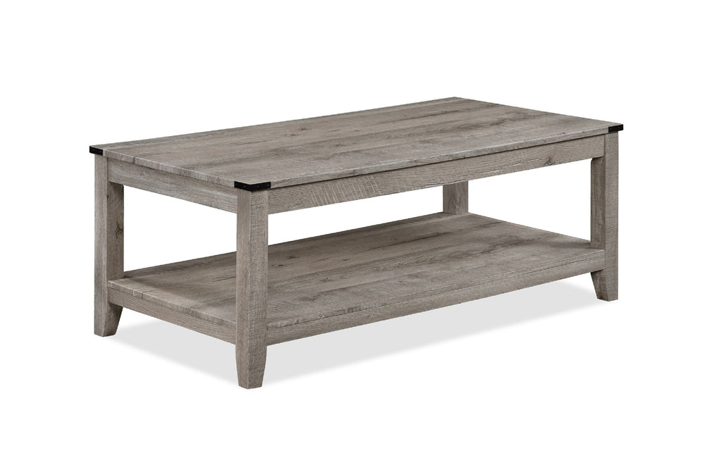 English Elm Rustic 3-Piece Gray Brown Cocktail Table Set with Shelf Rectangular Coffee + 2 Square End Tables, Retro Charm for Living Room B011P244325