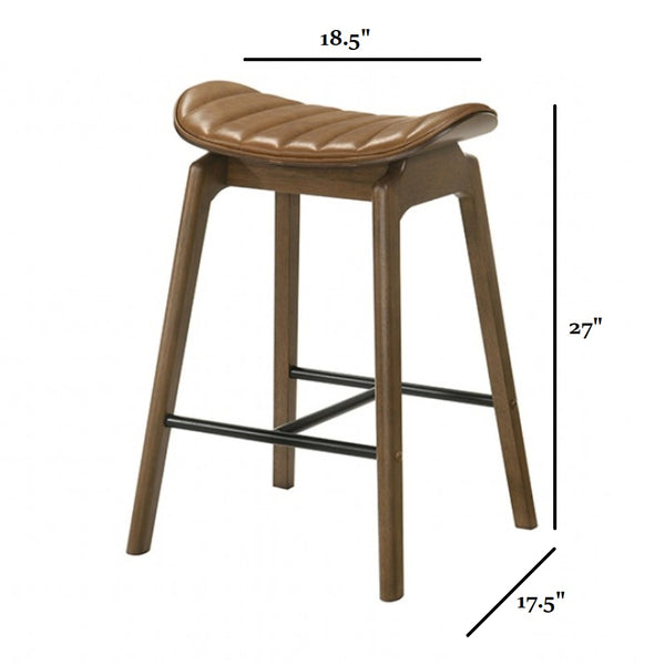 English Elm 2pc Counter Height Chair Klamath Collection Mid-Century Modern Saddle Seats Metal Footrest Finish Walnut 32 L x 19 W x 8 H B2741P406248