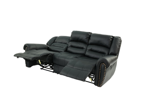 English Elm Plush Oversized Manual Motion Sofa In Black Bonded Leather - 3-Seat Comfort For Stylish Living Rooms B011P205577-GIGA